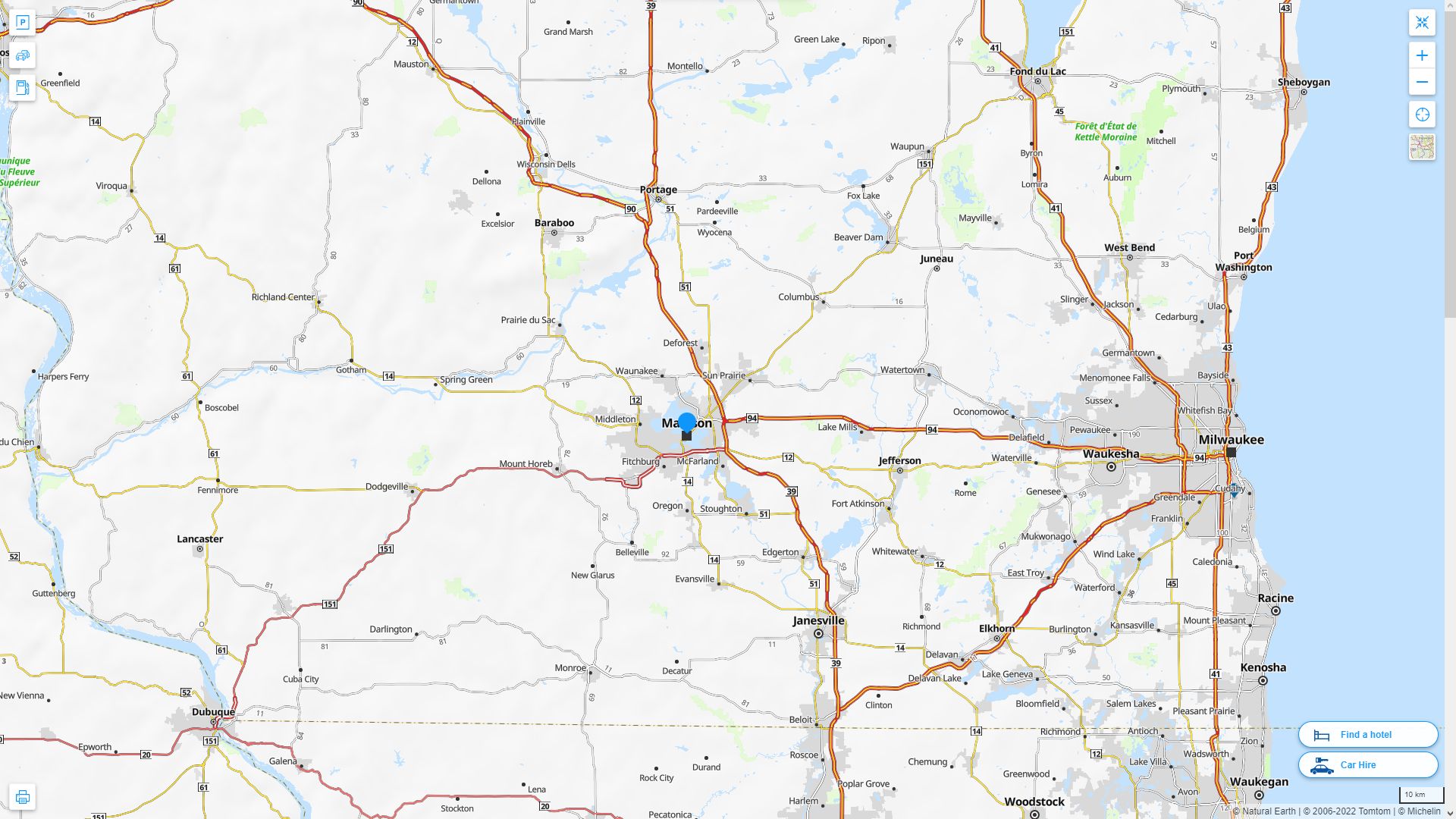 Madison Wisconsin Highway and Road Map